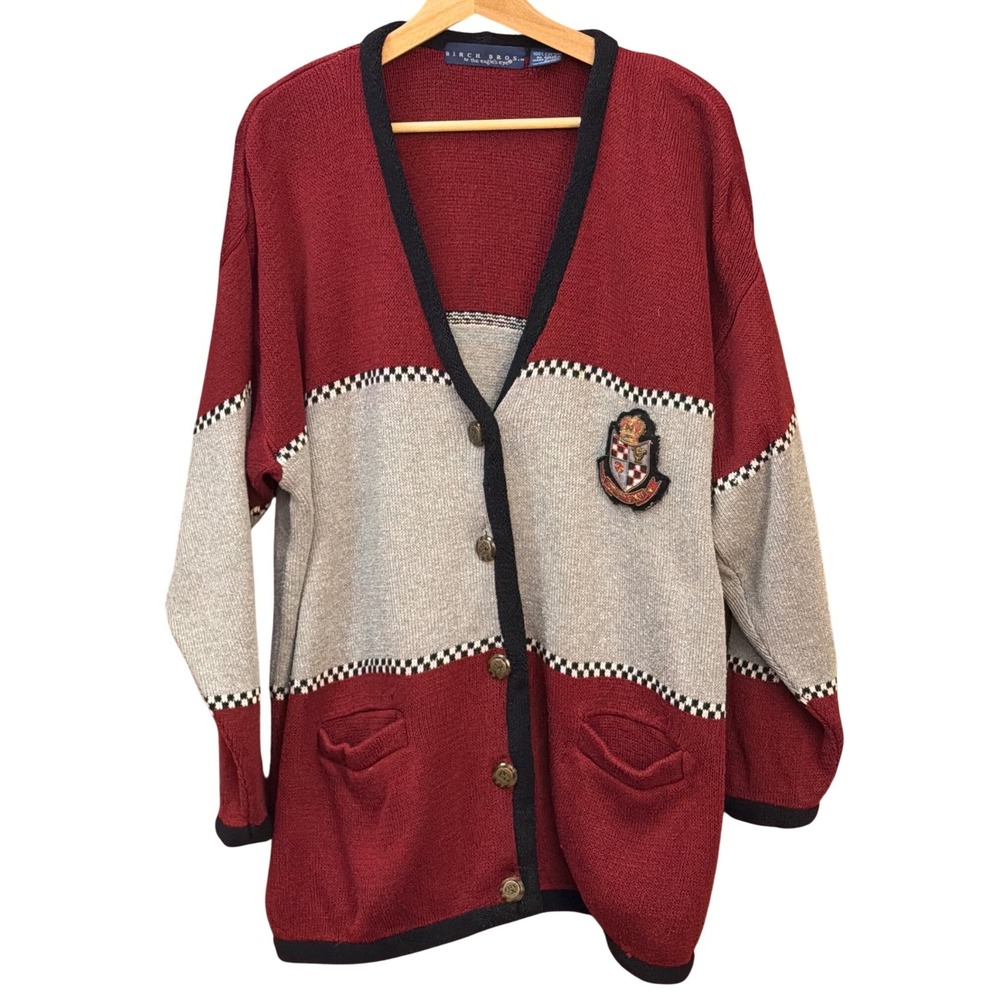 Vintage Birch Bros Cardigan Colorblock Preppy Collegiate Crest Grandmacore Retro